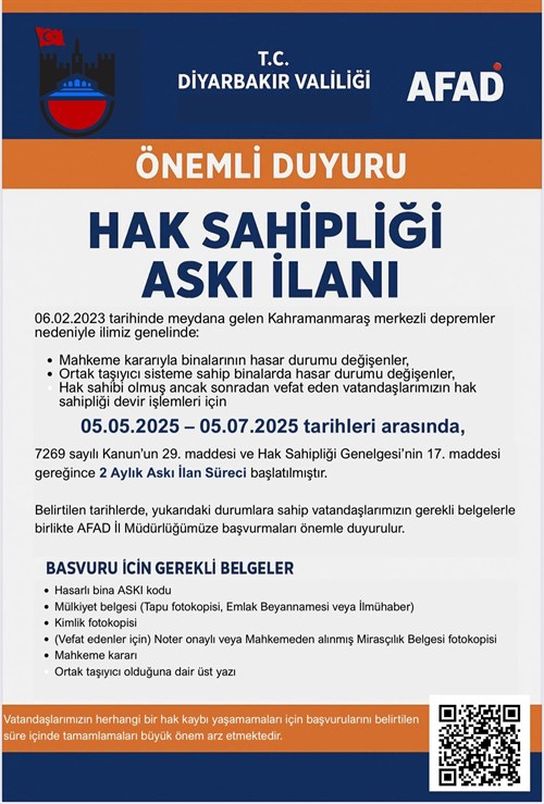ÖNEMLİ DUYURU HAK SAHİPLİĞİ ASKI İLANI